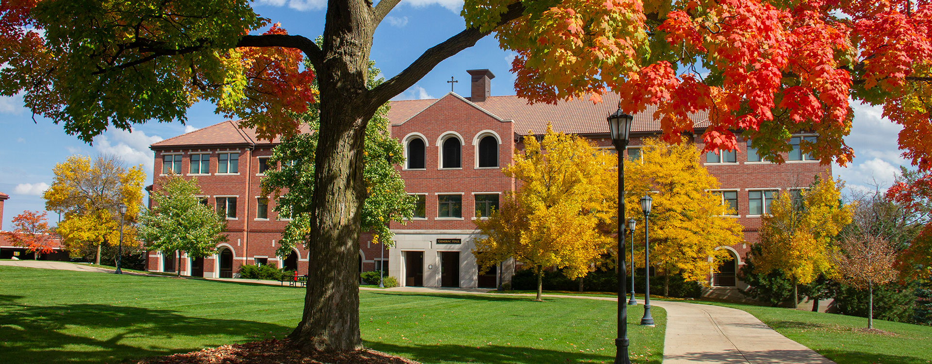 Generac Hall exterior in fall